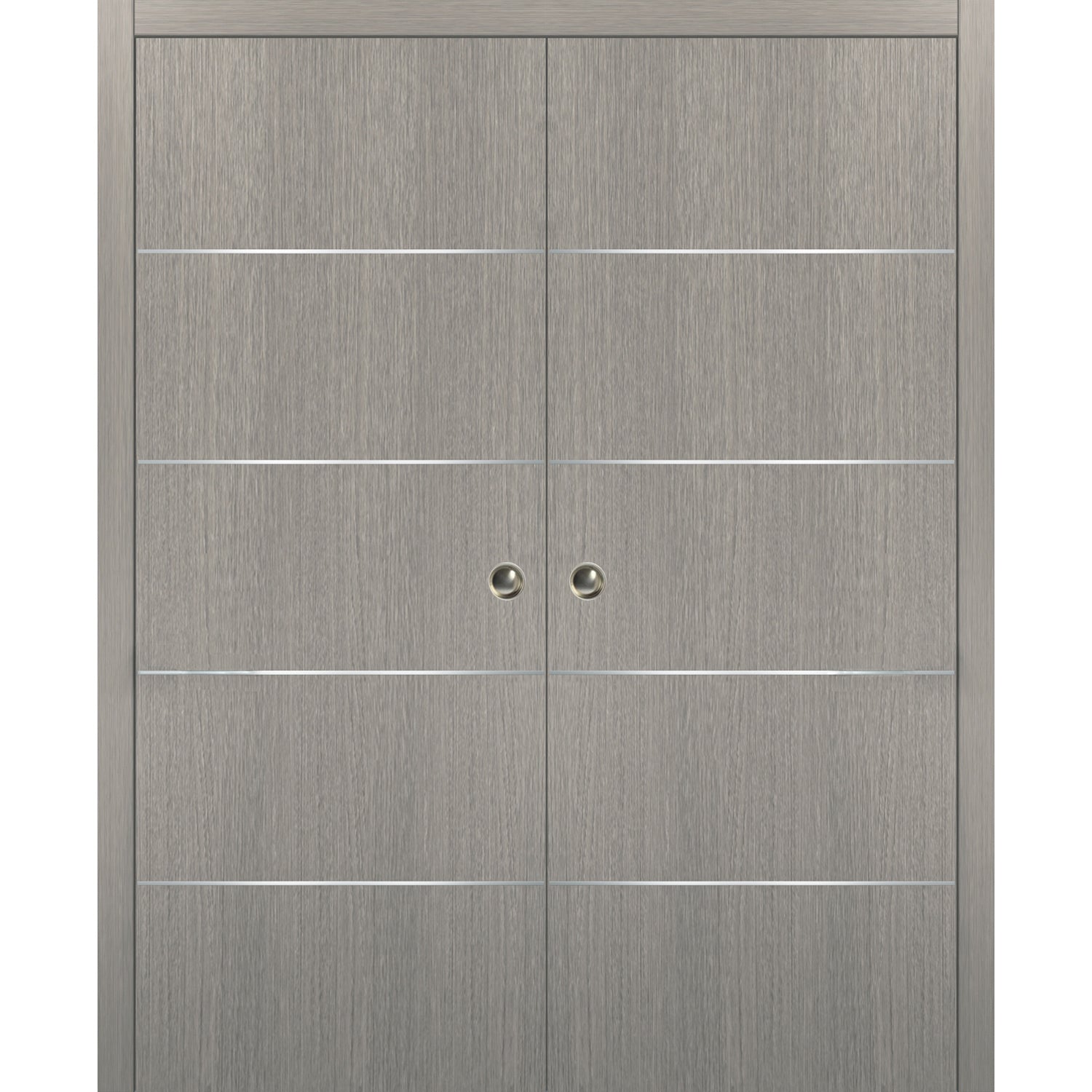 SARTODOORS Double Pocket Doors 56 x 80 with Frames | Planum 0020 Grey Oak | Rail Hardware | Wood Sliding Closet