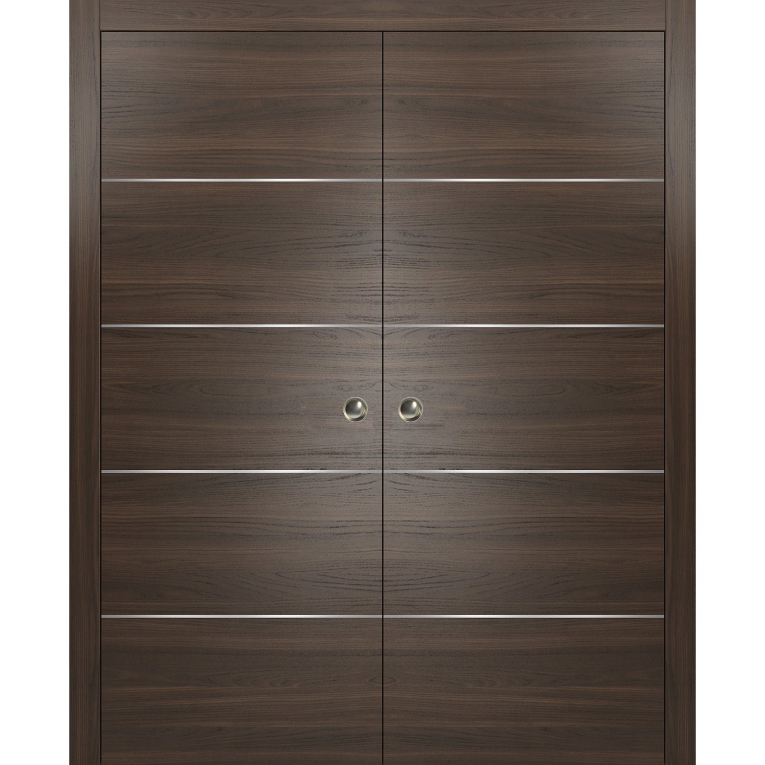 SARTODOORS Double Pocket Sliding Brown Doors 36 x 84 with Strips | Planum 0020 Chocolate Ash | Frames Pulls Hardware |Wood Door