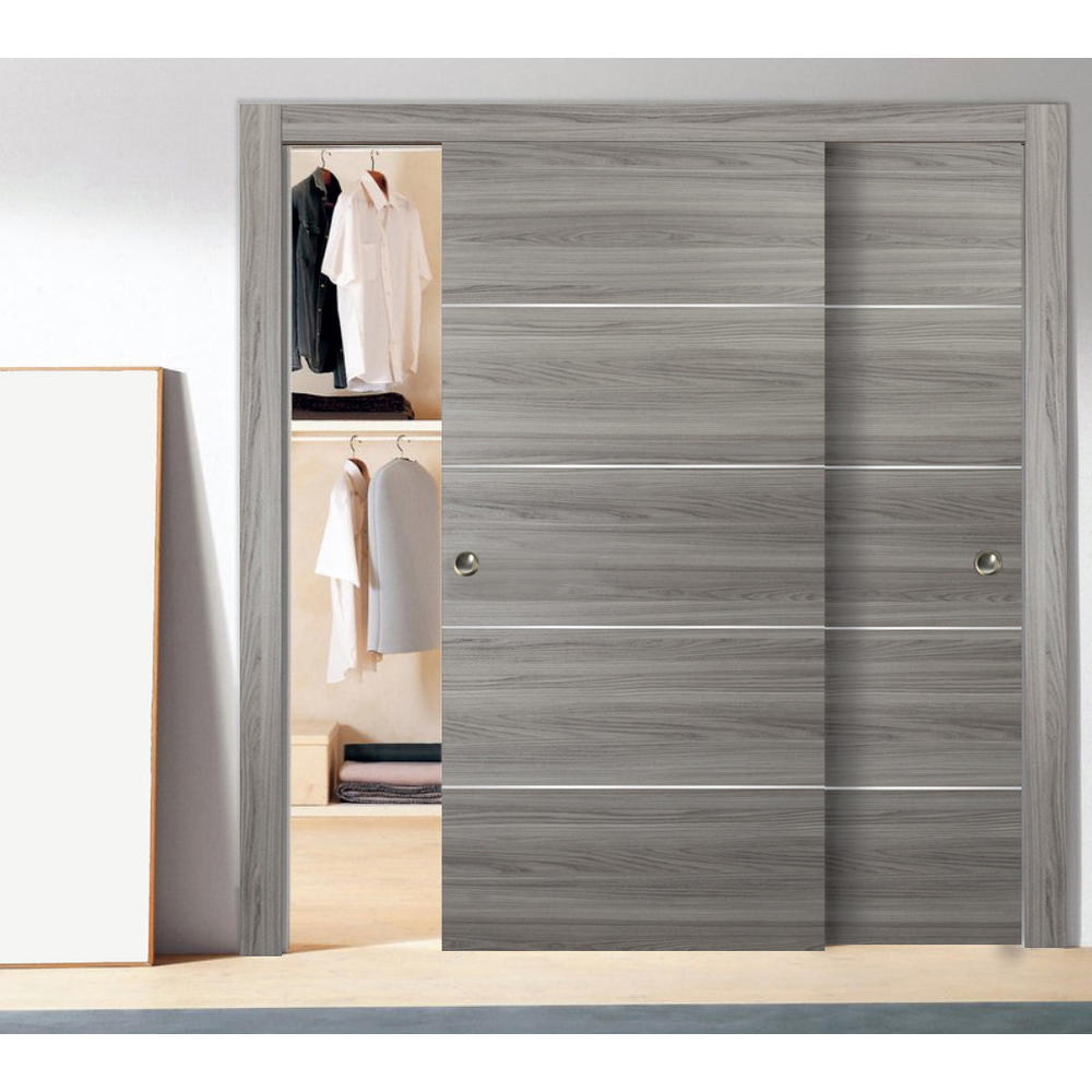 SARTODOORS Wood Panel Grey Slab 36 x 96 | Planum 0020 Ginger Ash | Use as Pocket Sliding Closet | Stripes Door