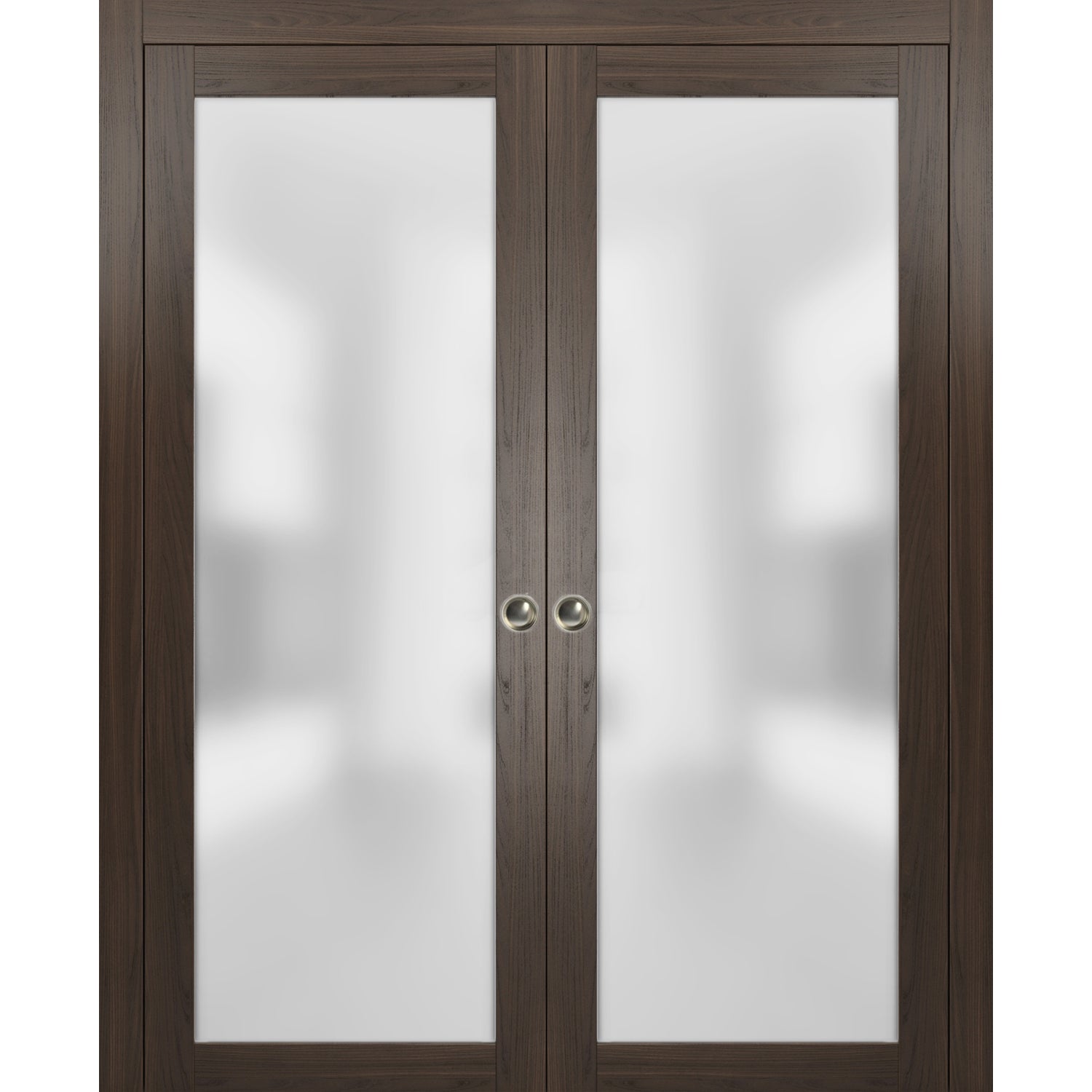SARTODOORS Double Pocket Glass Doors 48 x 96 | Planum 2102 Chocolate Ash | Pocket Frame Rail Hardware | Wood Sliding Doors Frosted Glass |