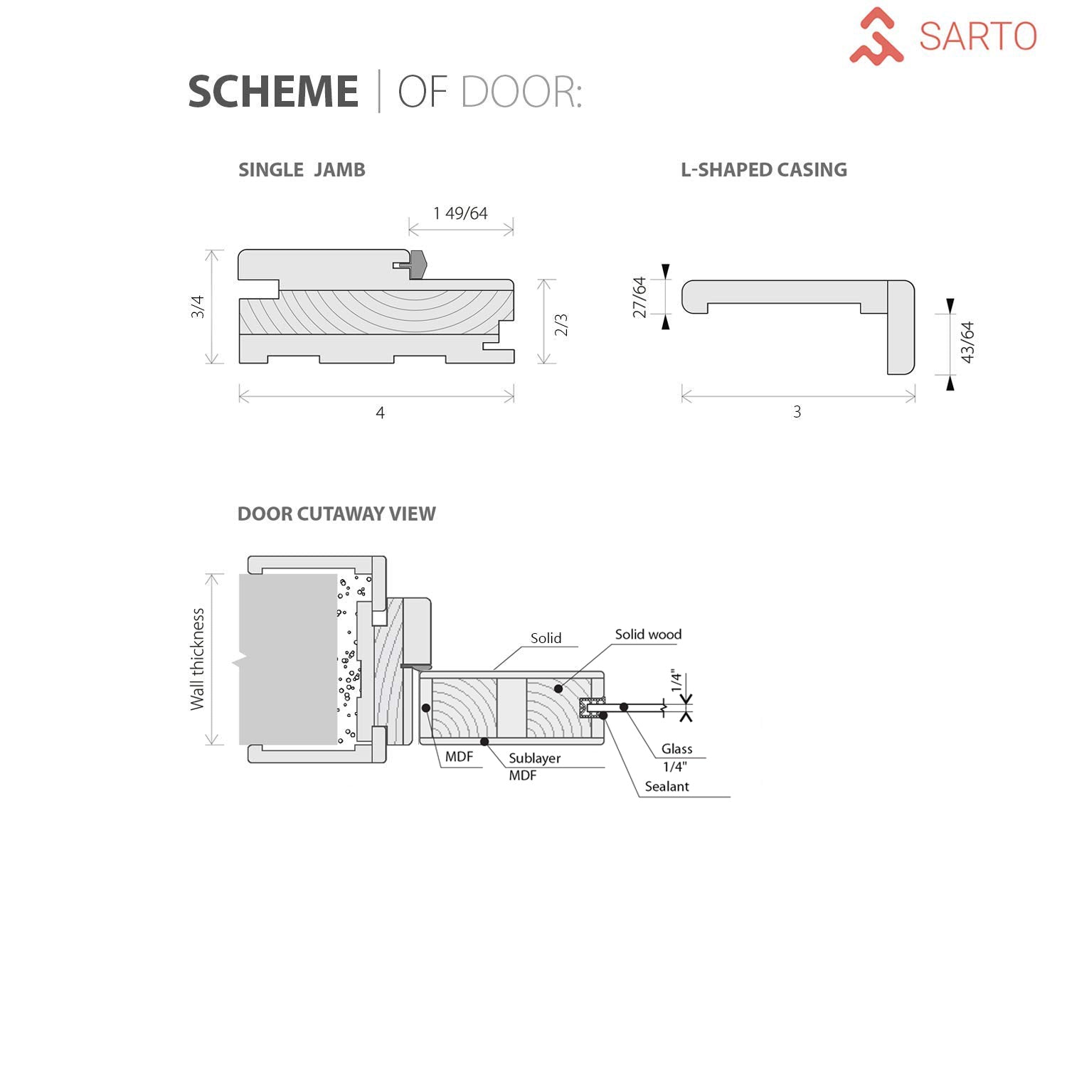 SARTODOORS Lite Frosted Glass Door 42 x 80 | Planum 2102 Ginger Ash | Frames Satin Nickel Hardware | Panel Pre-hung
