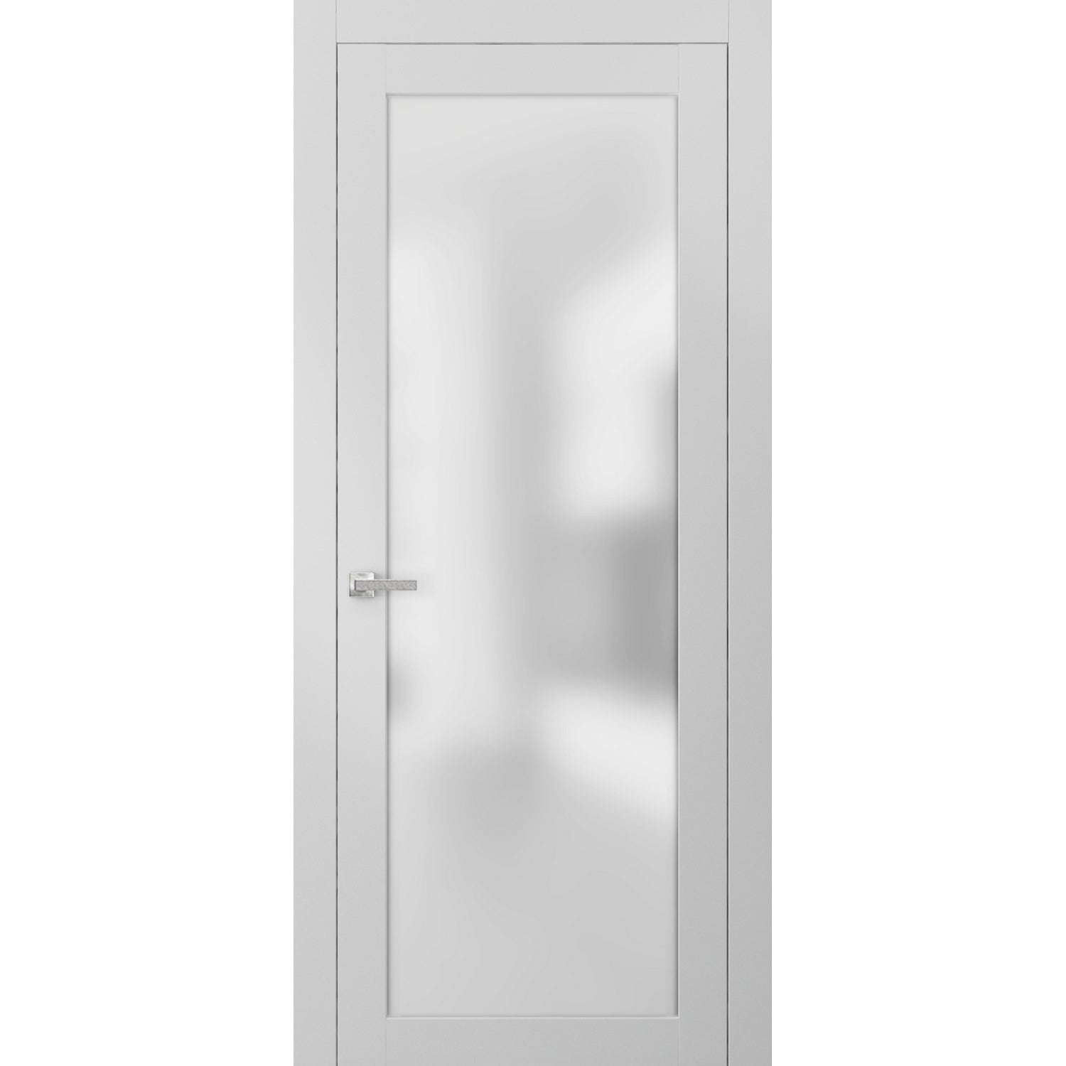 SARTODOORS Lite Frosted Glass Door 30 x 96 | Planum 2102 White Silk | Frames Satin Nickel Hardware | Glass Panel Bedroom