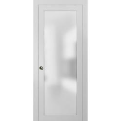 SARTODOORS Frosted Glass Pocket Door 28 x 80 inches | Planum 2102 White Silk | Frames Pulls Track Hardware | Wood CloPanel |