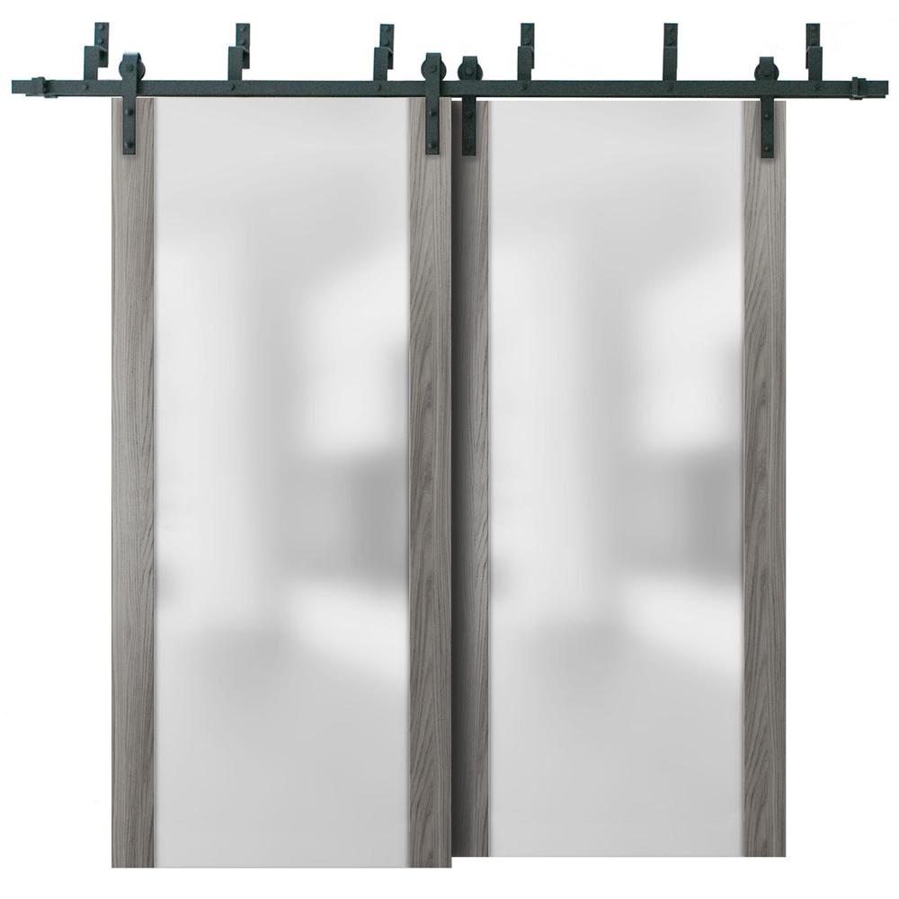 SARTODOORS Sliding Closet Glass Barn Bypass Doors 48 x 80 inches with Hardware | Planum 4114 Ginger Ash | 6.6ft Rails Hardware | Wood Doors