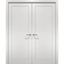 SARTODOORS French Double Doors 72 x 84 with Hardware | Quadro 4111 White Ash | Pre-hung Panel Frame | Door