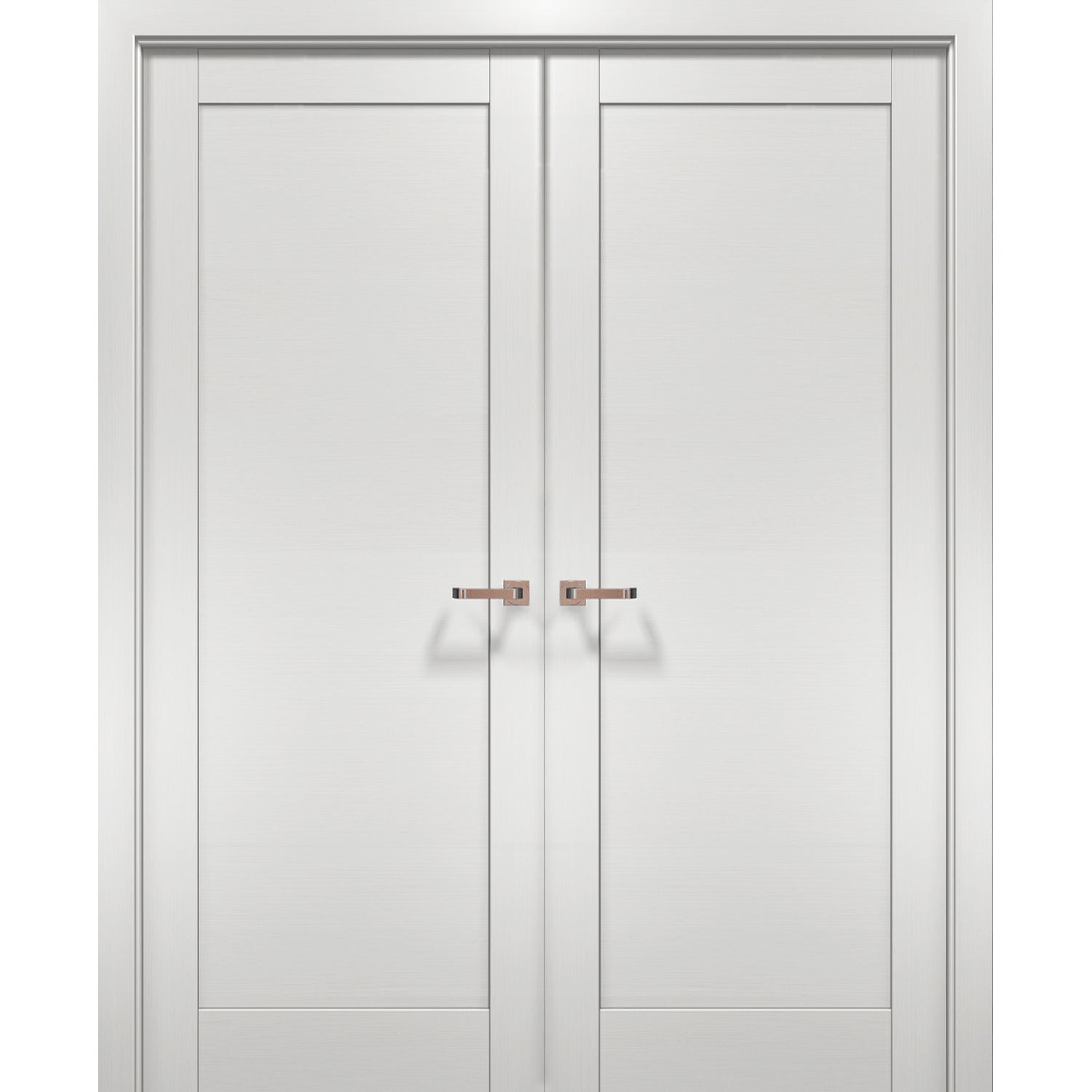 SARTODOORS French Double Doors 84 x 80 with Hardware | Quadro 4111 White Ash | Pre-hung Panel Frame | Door