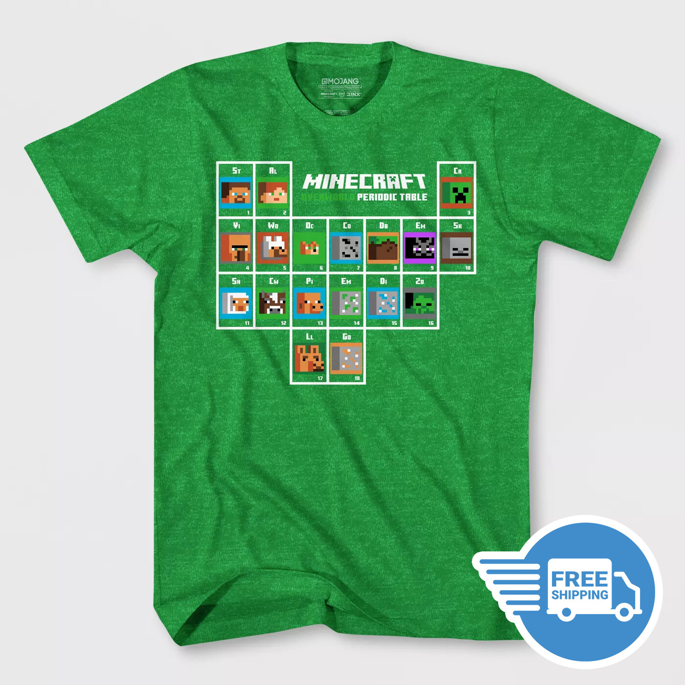 Boys Minecraft Periodic Table Short Sleeve T Shirt Green Sword Pickaxe Creeper Boys Minecraft Periodic Table Short Sleeve T Shirt Green Sword Pickaxe Creeper