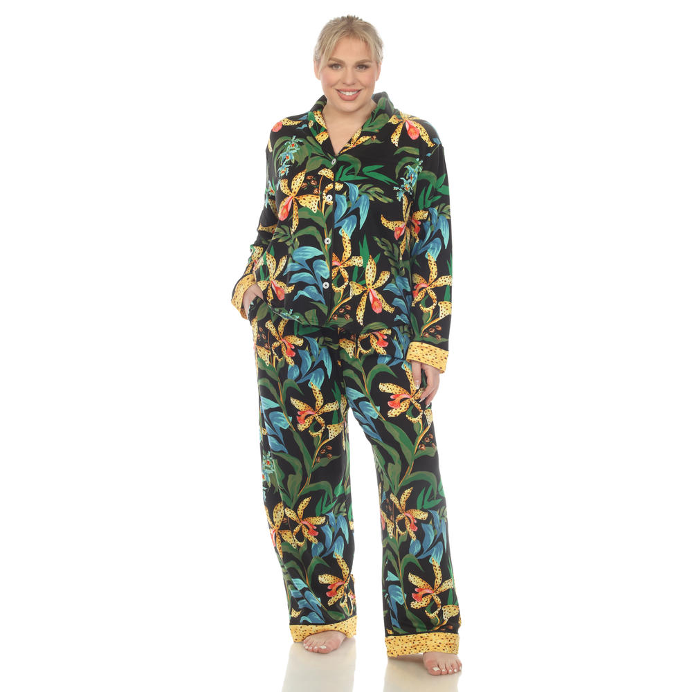 White Mark Women's Plus Size Two Piece Wildflower Print Pajama Set