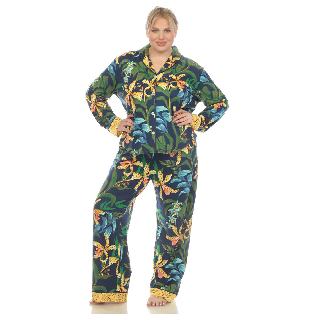 White Mark Women's Plus Size Two Piece Wildflower Print Pajama Set