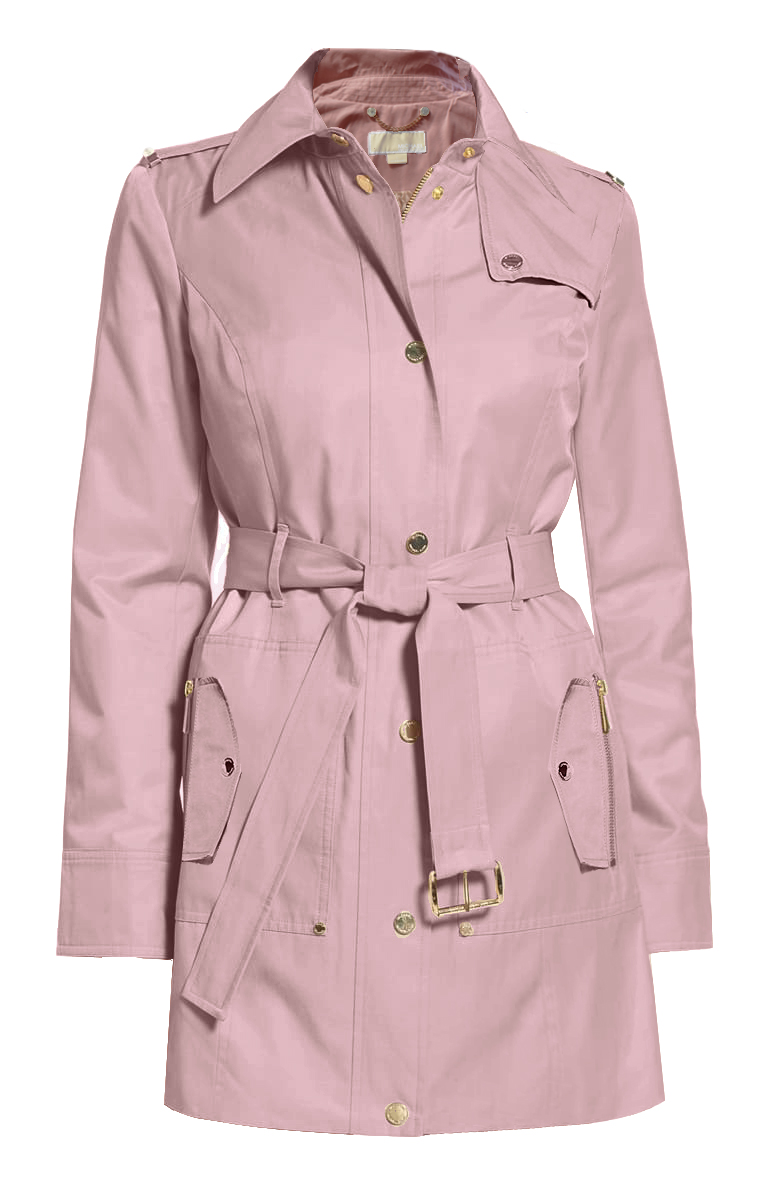 Michael Kors Women's Blush Pink Hooded Belted Trench Coat Jacket