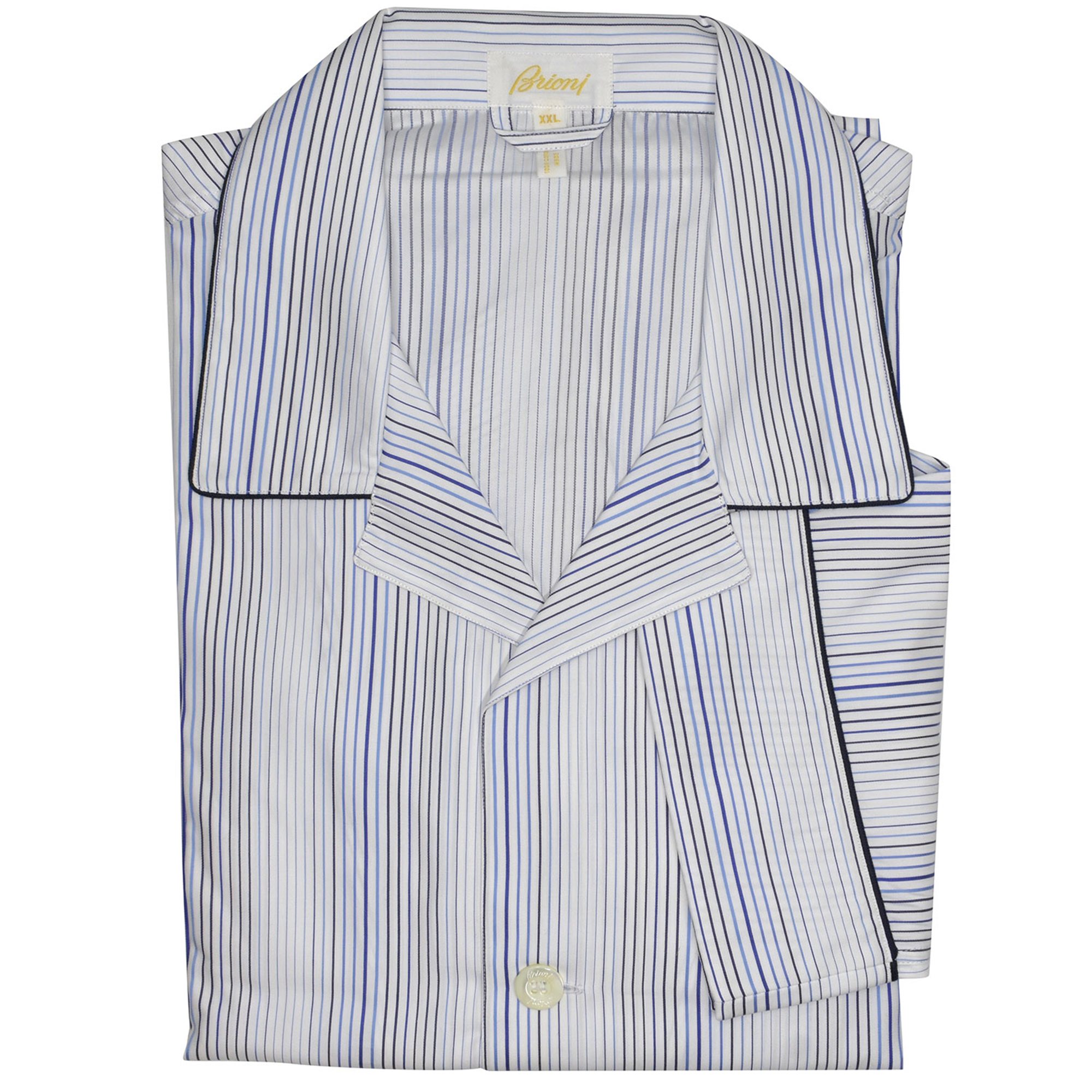 Brioni Men's Blue White 100% Cotton Striped Pajamas (XL)