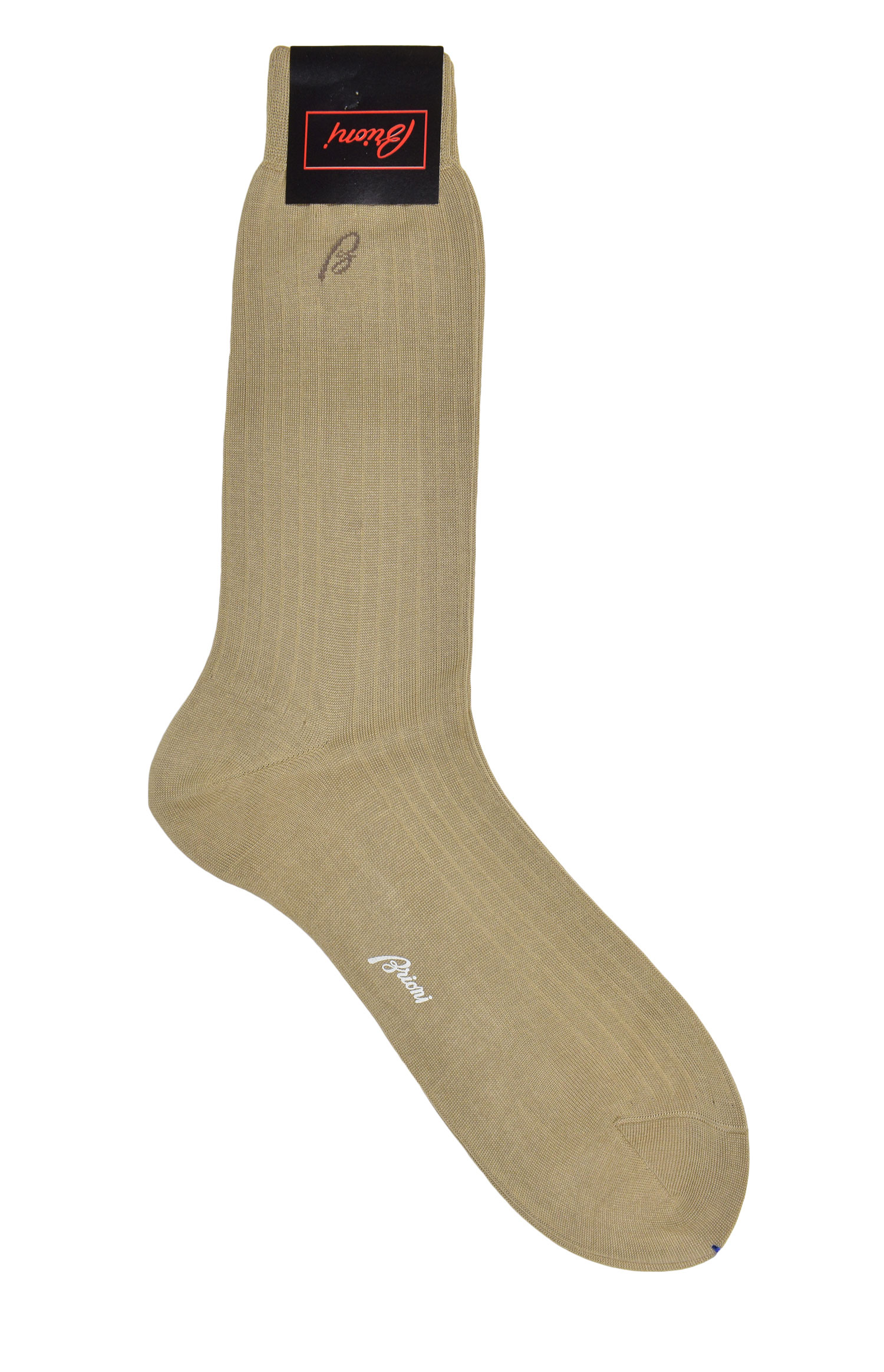 Brioni Men's Light Brown 100% Cotton Ribbed Knit Socks (11.5)