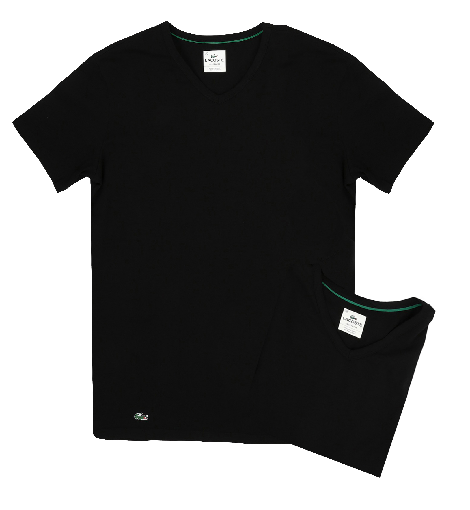 Lacoste Men's 2-Pack Colours Cotton Stretch V-Neck T-Shirt, Black, X-Large