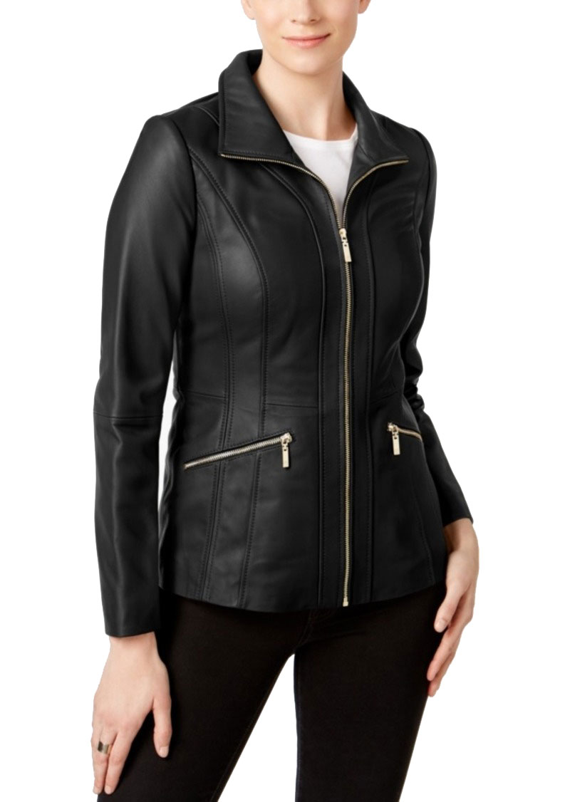 Anne Klein Women's Black Leather Scuba Jacket (S)