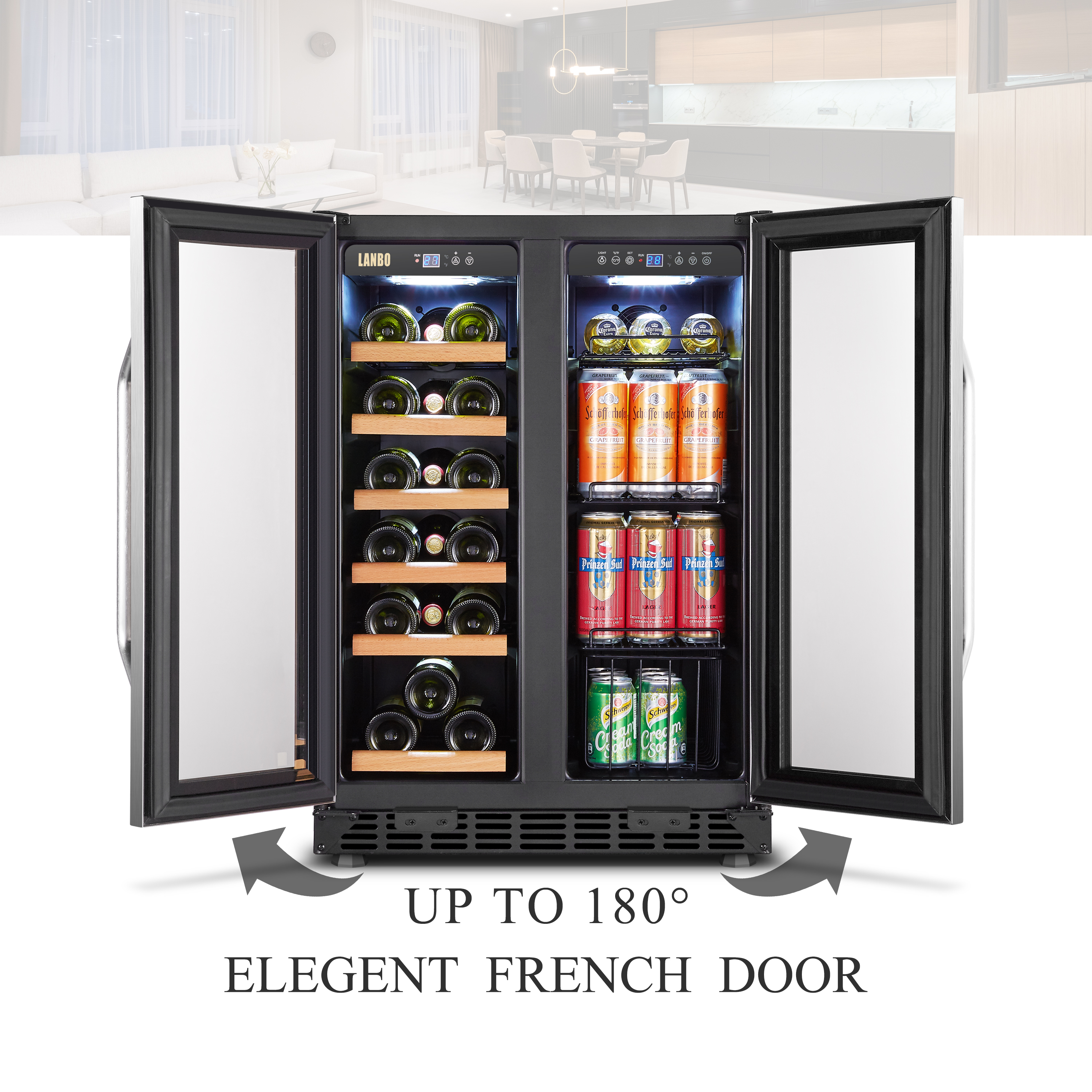 Lanbo Wine and Beverage Refrigerator, 24-Inch Wide Built-in/Freestanding Wine and Drink Cooler, 18 Bottle and 55 Can