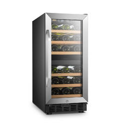 Lanbo Dual Zone Wine Refrigerator, 15 Inch 28 Bottle Built-In Wine Cellar Cooler with Safety Lock