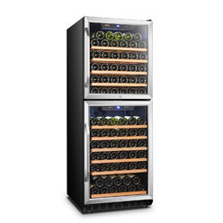 Lanbo Wine Cooler, 130 Bottle Built-in or Freestanding Compressor Wine Cellar Fridge, 24 Inch Dual Zone Dual Door