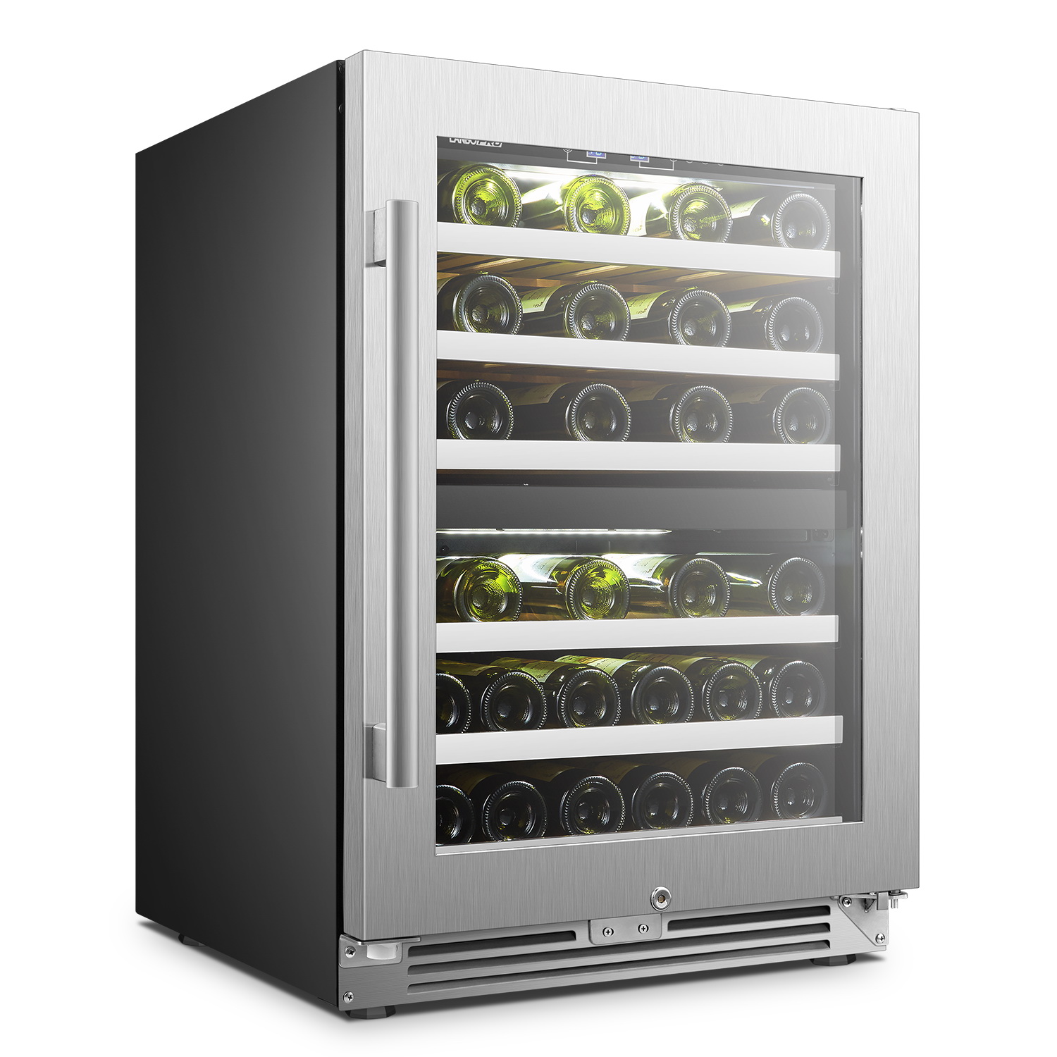 LanboPro 44 Bottle Wine Refrigerator Cooler, Seamless Stainless Steel Trimmed Door and Dual Temperature Zones, 24 Inch