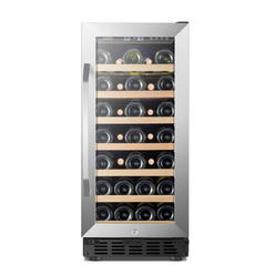 Lanbo Compact Wine Refrigerator, 15 Inch 33 Bottle Built-in or Freestanding Single Zone Compressor Wine Cooler with Glass Door