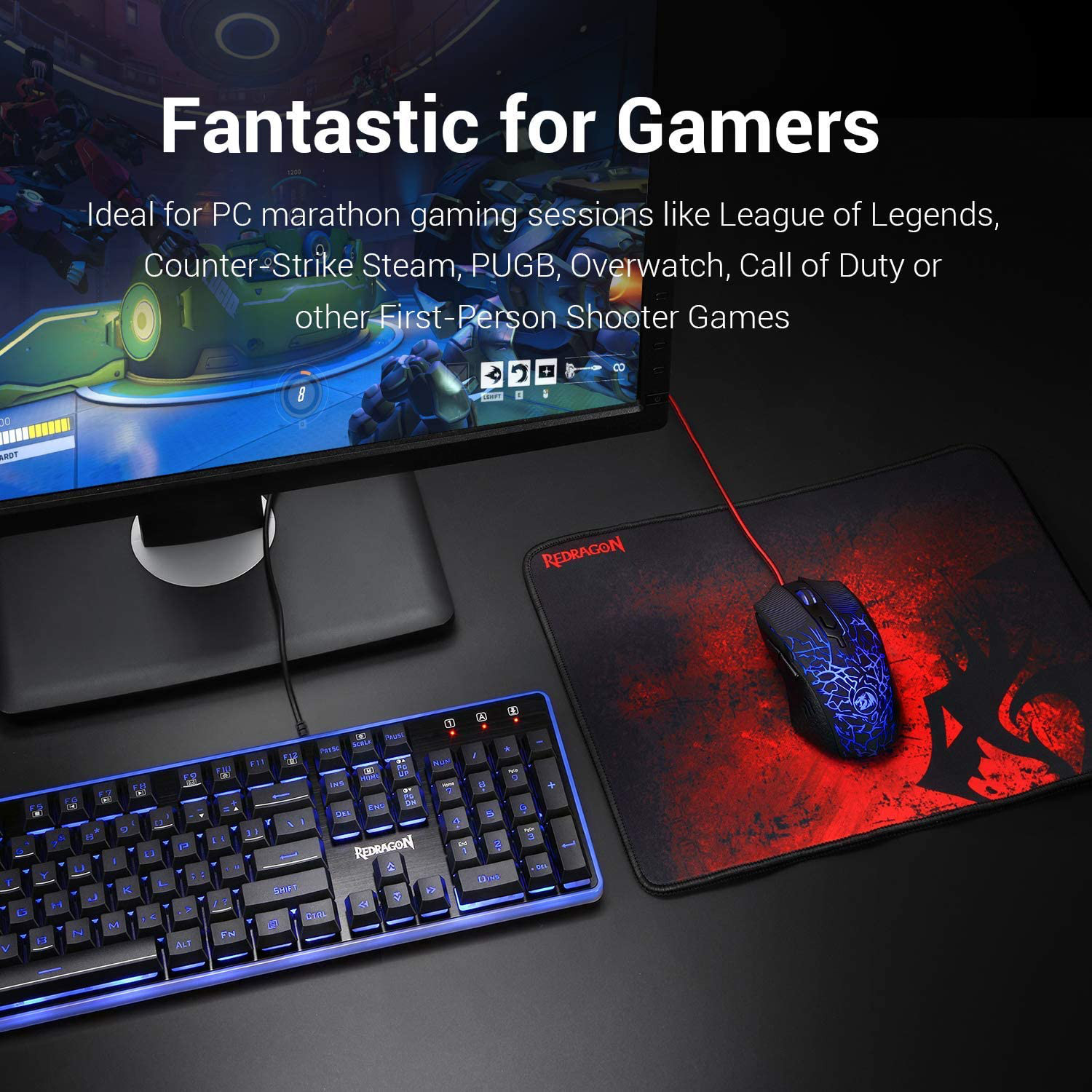 Redragon S107 Pc Gaming Keyboard And Mouse Combo Large Mouse Pad Mechanical F