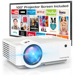 GCP Products T6 - Video Projector, 6500L Portable Mini Projector With 100" Projector Screen