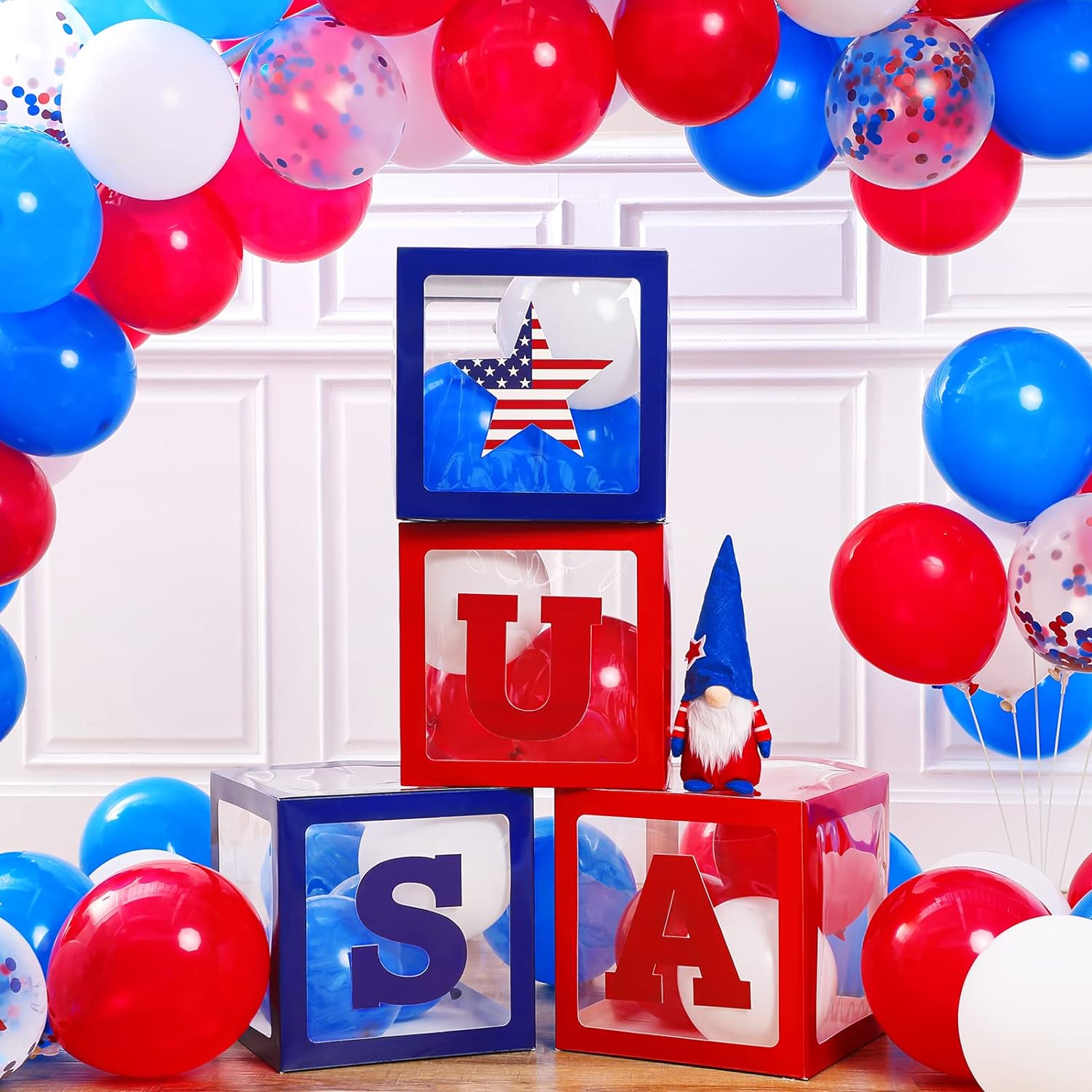 EBD Products 80 Pcs 4Th Of July Balloons Decorations With 4 Pcs Independence Day Boxes 4 Pcs Lights Balloon Garla SEA8183984