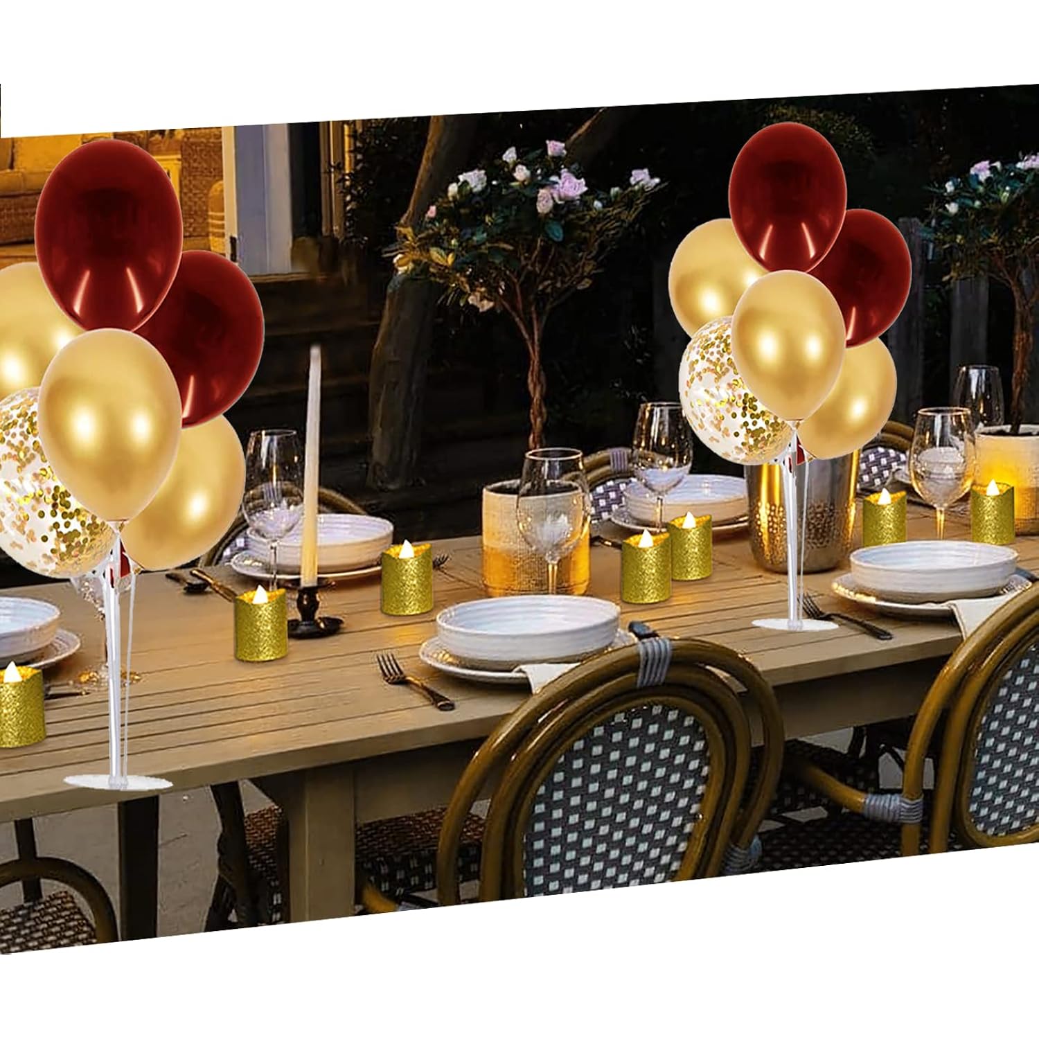 EBD Products Burgundy Gold Balloons 2 Set Table Centerpiece Balloons Stand Kit 15Pcs Burgundy Gold Balloons For F SEA8188344