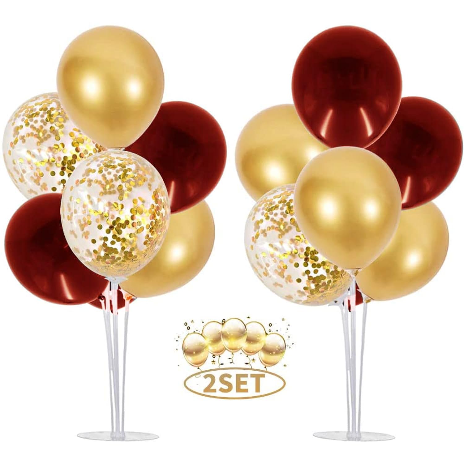 EBD Products Burgundy Gold Balloons 2 Set Table Centerpiece Balloons Stand Kit 15Pcs Burgundy Gold Balloons For F SEA8188344