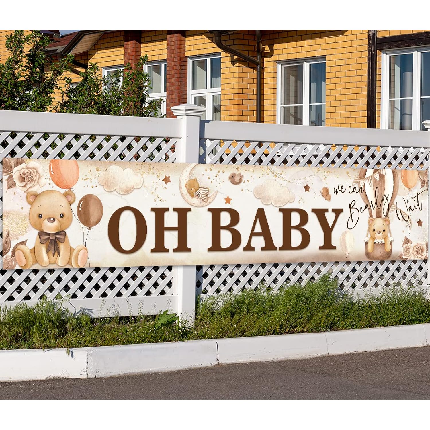 EBD Products Large Teddy Bear Baby Shower Banner We Can Bearly Wait Decorations Backdrop Brown Bear Oh Baby Sign  SEA8187258