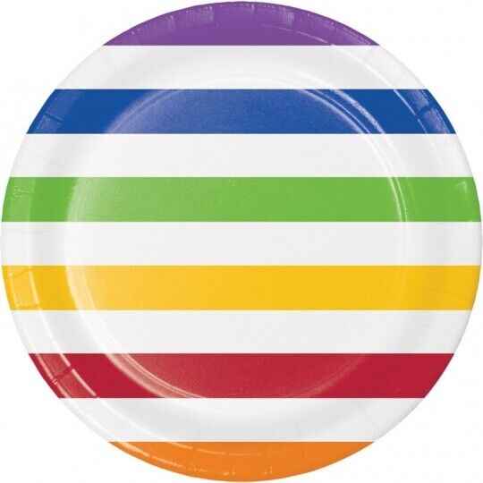 TKM Creativity Multi Color Dots And Stripes 9 Inch Paper Plates 8 Pack Party Tableware Supplies TC36577
