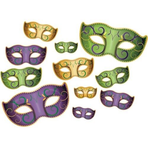 TKM Creativity Mardi Gras Mask Cutouts Decorations 11 Pack 6" To 18" Paper Party Decorations TC38631