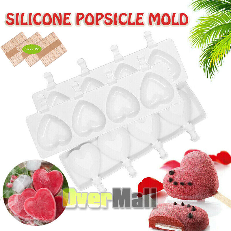 TKM Creativity 3X Ice Cream Molds Popsicle Molds Silicone 4 Cavities Homemade Maker +150 Sticks TC44114