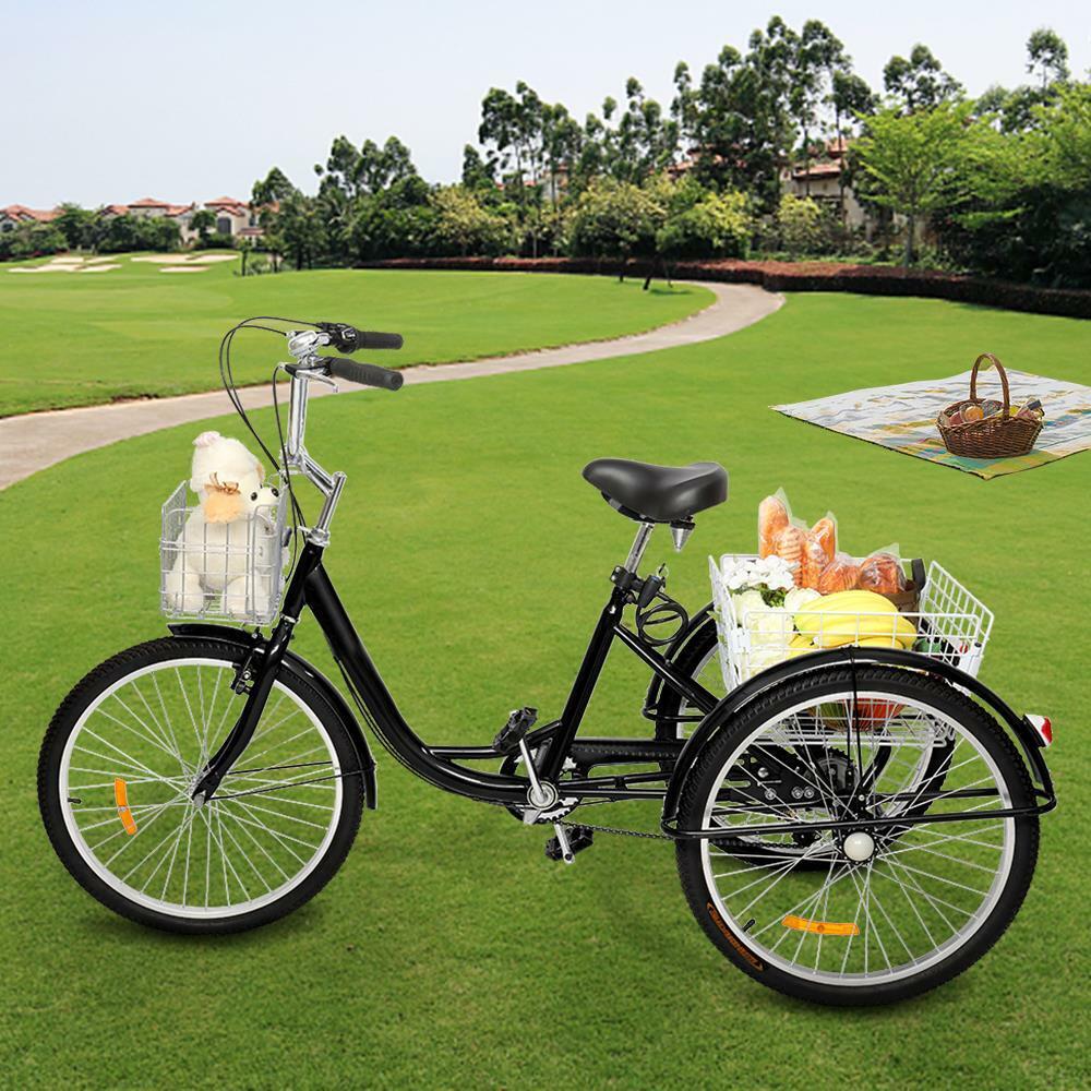 TKM Sports 26" 7 Speed Adult Tricycle 3Wheel Trike Cruiser Bike w/Basket for Shopping Black TKMSP83829