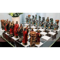 TKM Toys Ebros King Arthur Morgan Merlin Dragons Hand Painted Chess Pieces Glass Board TKMTY85940
