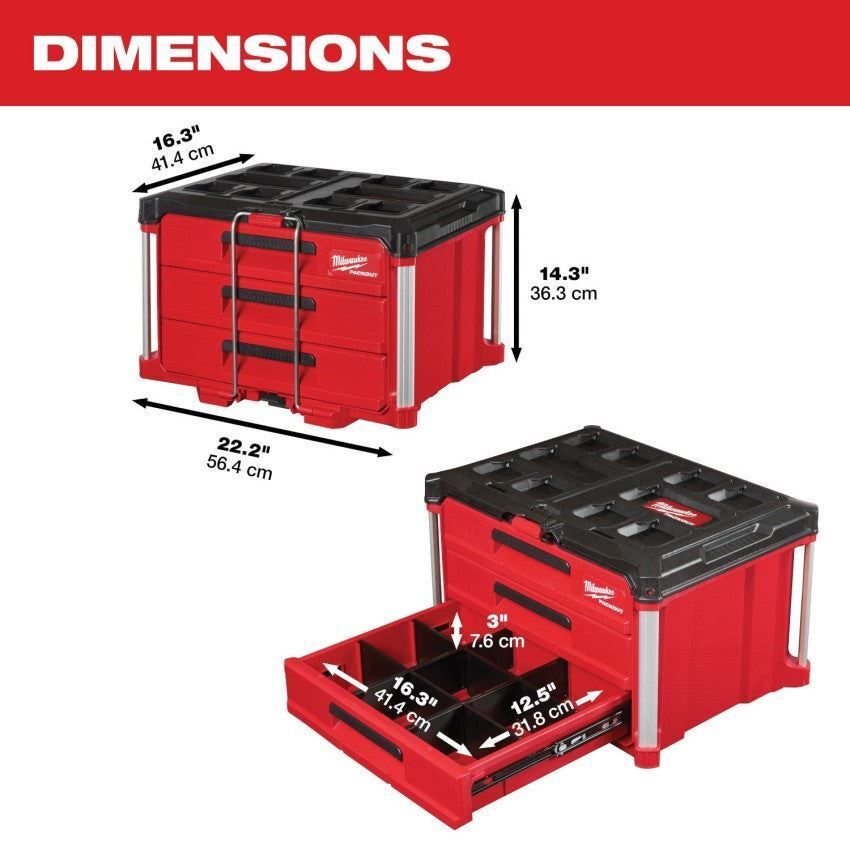 Milwaukee 48-22-8443 Packout 3-Drawer Tool Box W/48-22-8410 Packout Dolly