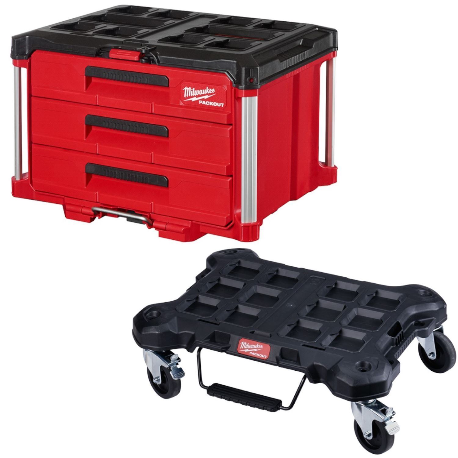 Milwaukee 48-22-8443 Packout 3-Drawer Tool Box W/48-22-8410 Packout Dolly
