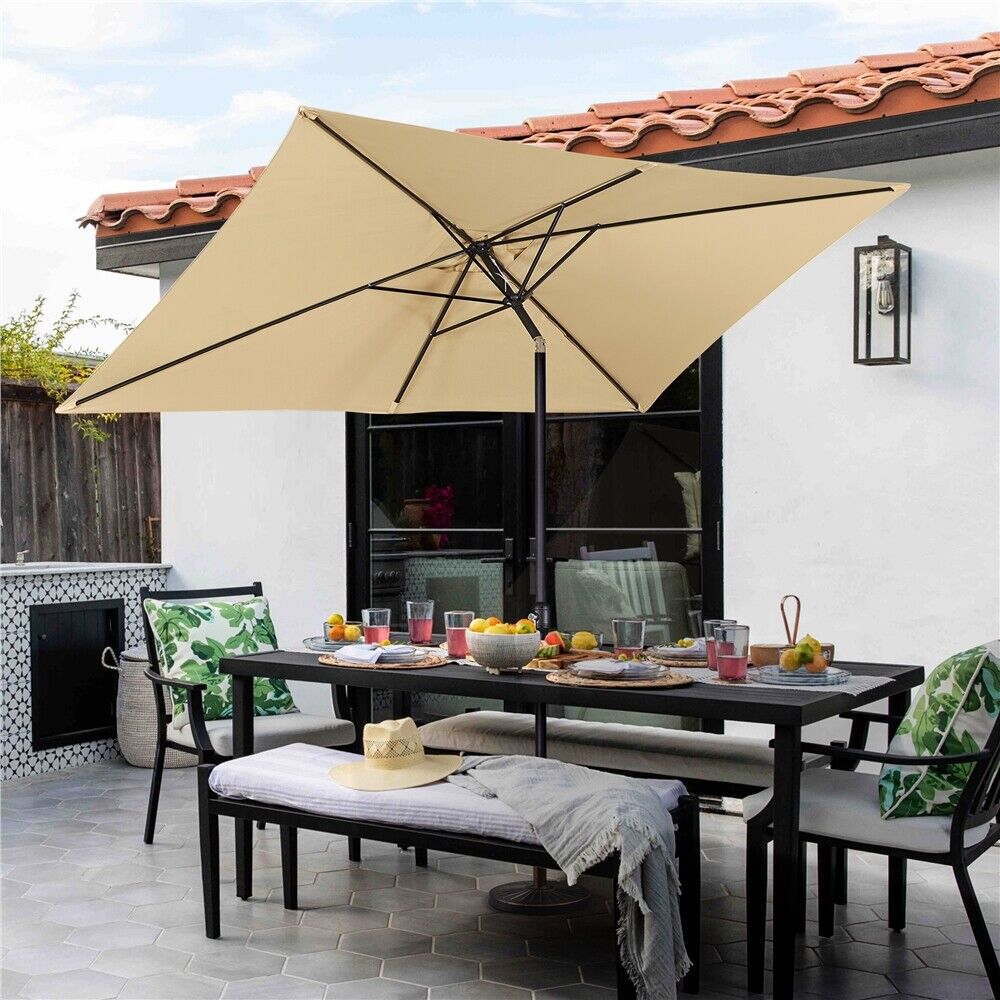 TKM Home 6.5X10Ft Rectangular Patio Umbrella W/ 6 Sturdy Ribs For Garden/Lawn/Beach/Deck
