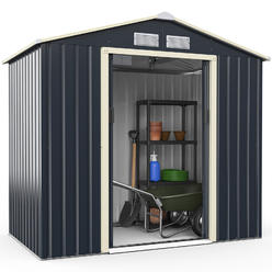 TKM Home 7? X 4? Metal Storage Shed For Garden And Tools W/Sliding Double Lockable Doors