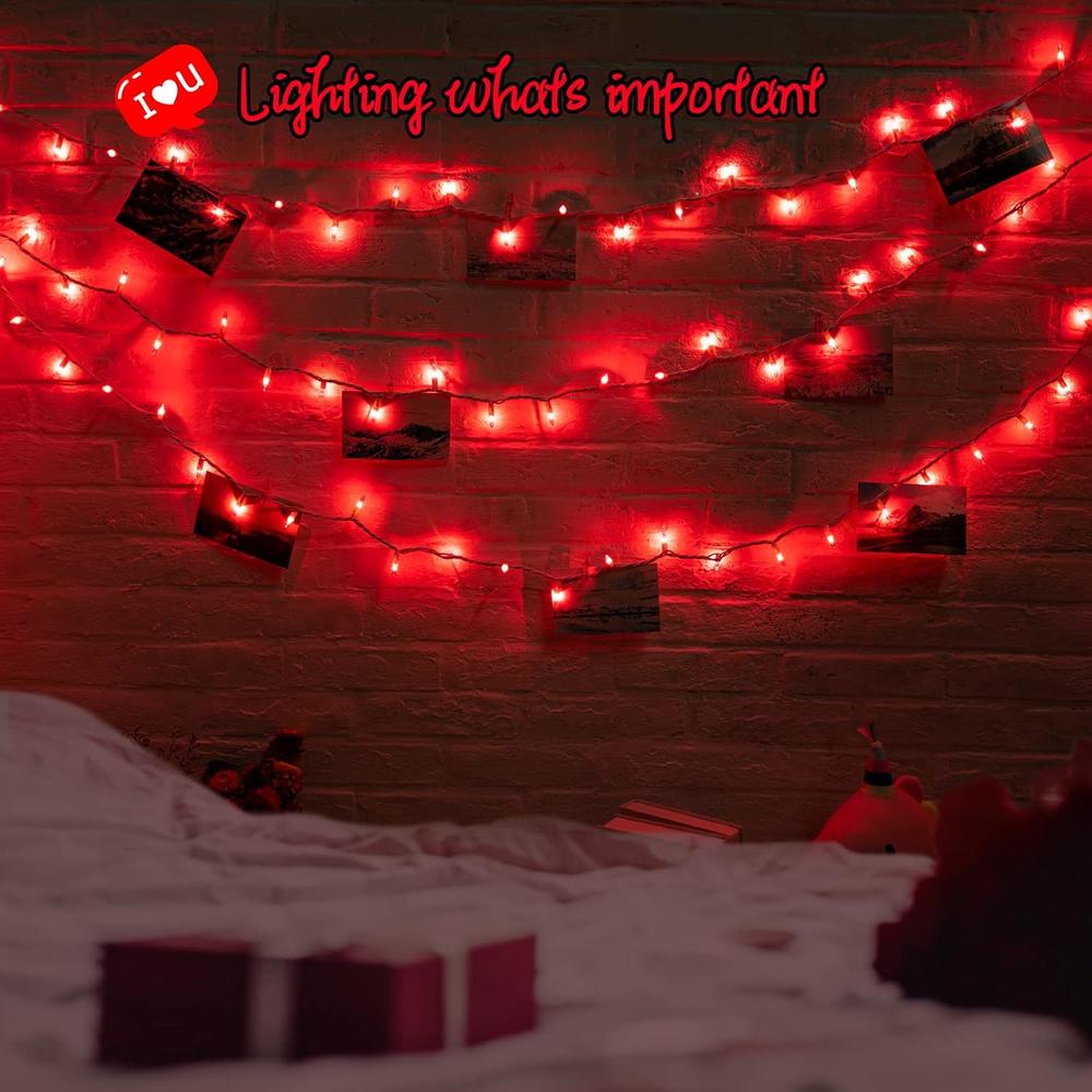 TKM Decor Christmas Red Mini String Lights, 100 Count 26.5 Feet Detachable Incandescent Bulb Waterproof Red Fairy Lights Plug…