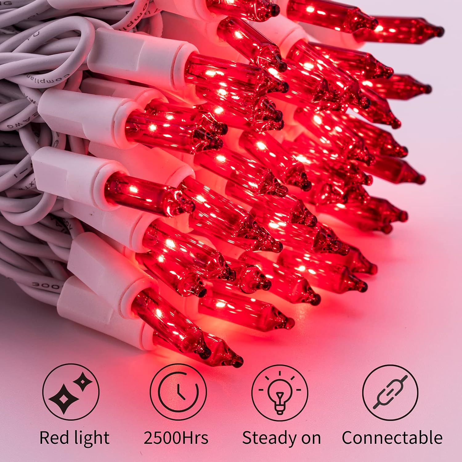 TKM Decor Christmas Red Mini String Lights, 100 Count 26.5 Feet Detachable Incandescent Bulb Waterproof Red Fairy Lights Plug…