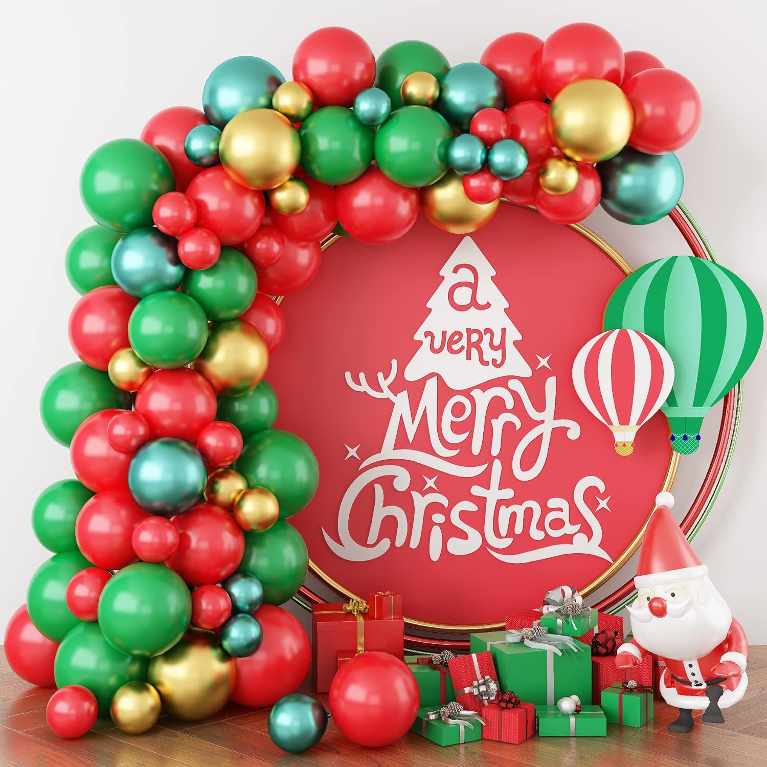 TKM Decor Christmas Balloon Arch Kit, 80Pcs Red Green Gold Balloon Garland Kit With 12Inch Green Red Confetti Balloons And 5 …