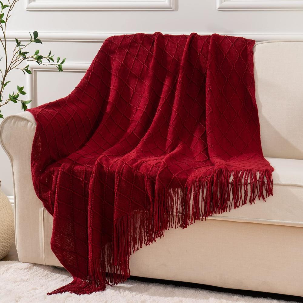 Incorrecto Deambular dentista TKM Home Christmas Decor Red Throw Blanket With Fringe Geometric Bed  Burgundy Throws Winter Decorative Large
