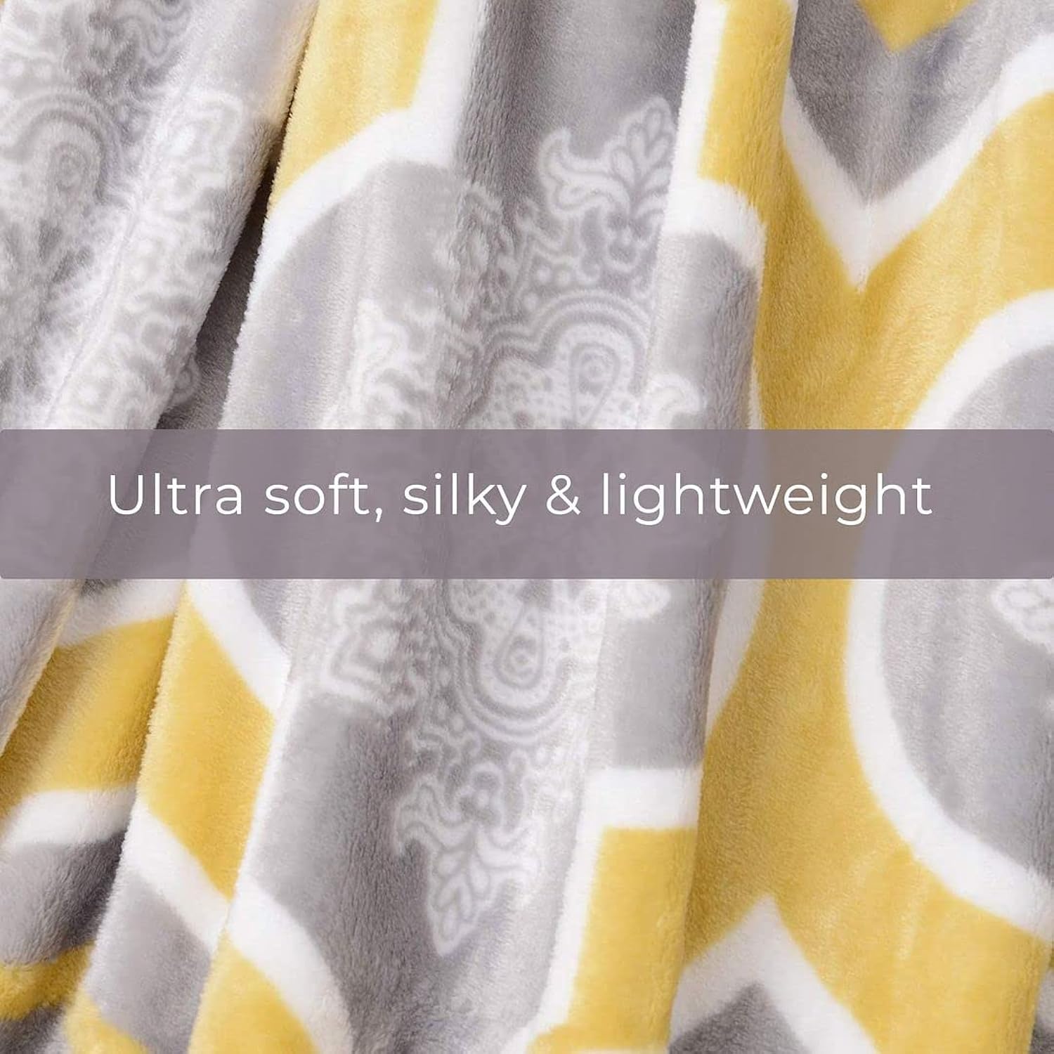 TKM Home Shop Lc Grey Throw Blanket For Queen Size Bed | 80"X60" | Yellow Moroccan Pattern 100% Microfiber Soft Plush Fleece …