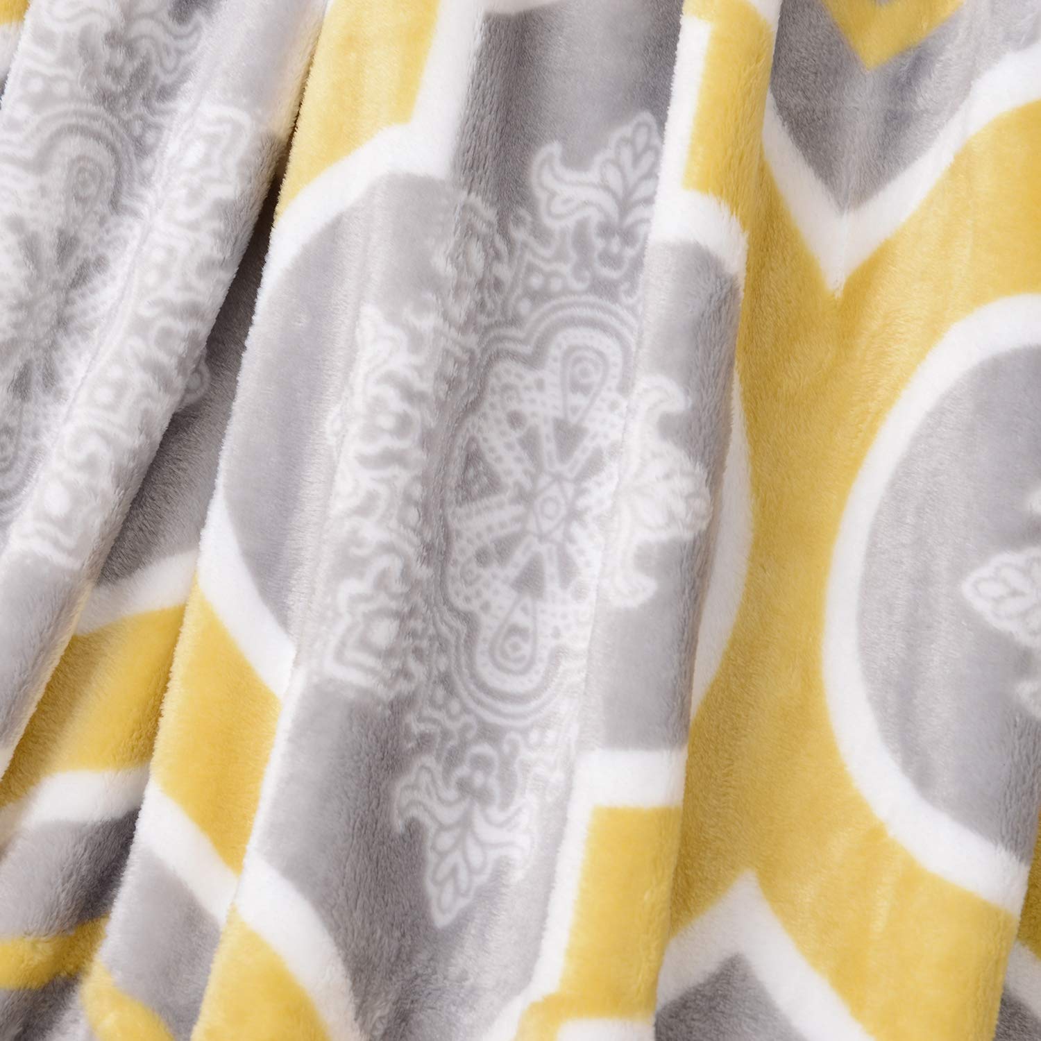 TKM Home Shop Lc Grey Throw Blanket For Queen Size Bed | 80"X60" | Yellow Moroccan Pattern 100% Microfiber Soft Plush Fleece …