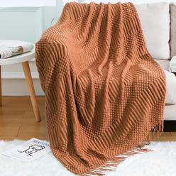 TKM Home Knitted Throw Blanket For Couch Soft Farmhouse Boho Fall Throw Blanket With Tassels Home Decorative Lightweight Thro…