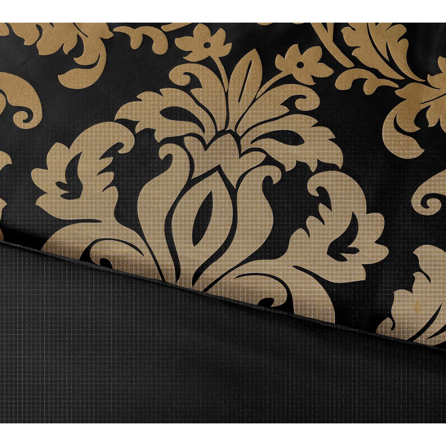 Chezmoi Collection Royale 7-Piece Jacquard Floral Comforter Set, Queen, Black/Gold