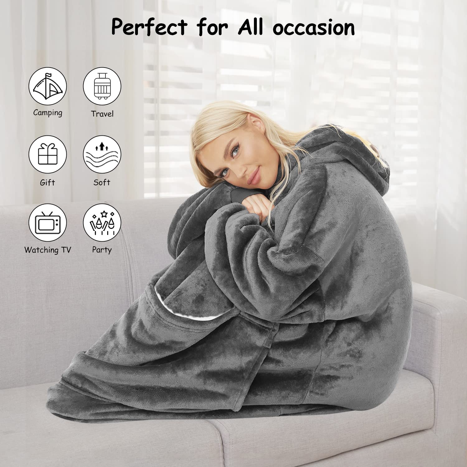 TKM Home Wearable Blanket Hoodie,Oversized Soft Sherpa Fleece Hoodie With Warm Comfortable Giant Front Pocket For Adult Women…