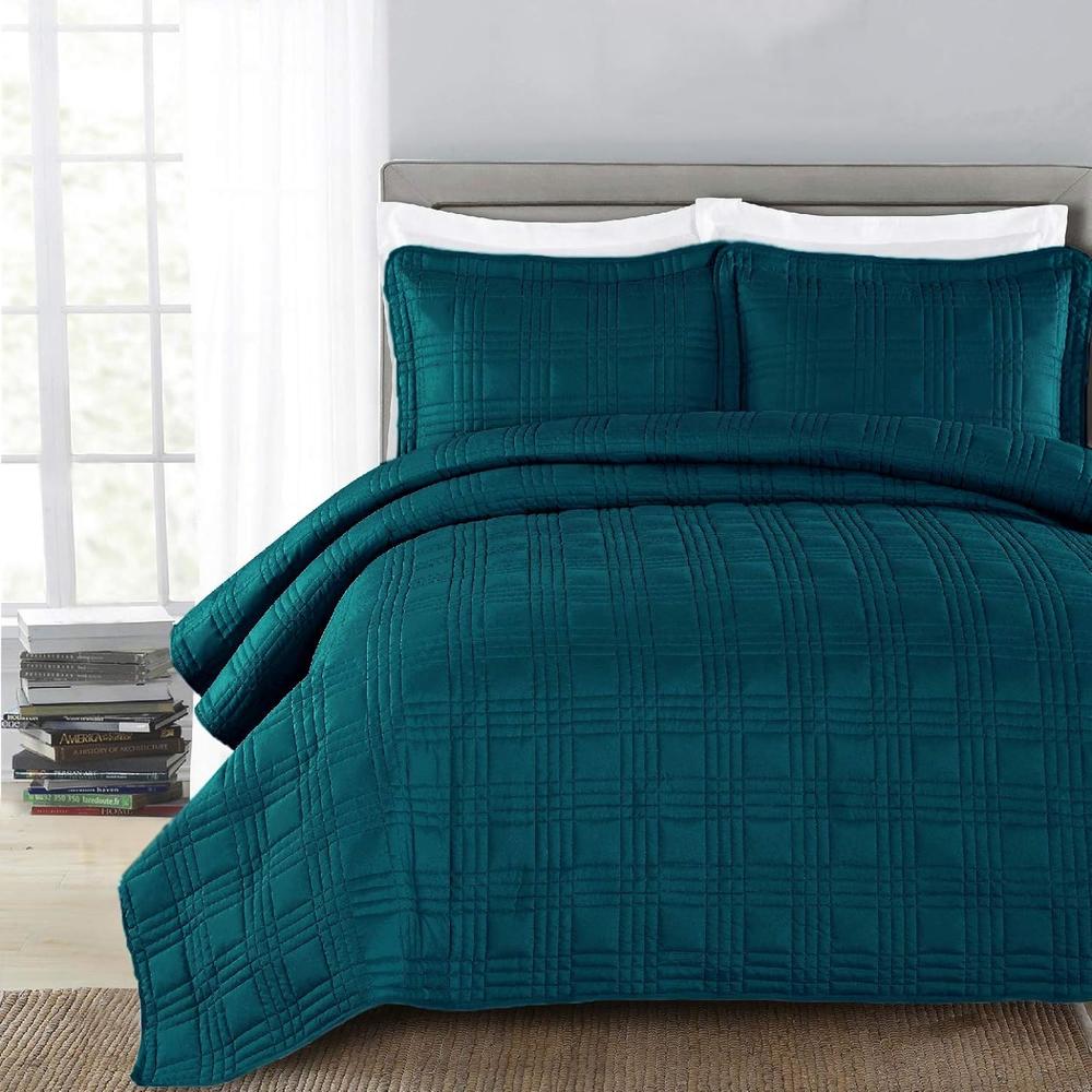 TKM Home Oversized King Quilts (118"X106"), Teal Bedspread Bedding Sets, Light Weight Stitching All Season Comforter Reversib…