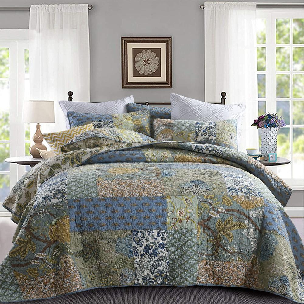 TKM Home Quilt Set King Bedspread Reversible Green Farmhouse Garden Coverlet Real Patchwork Quilt Set For All Seasons, Bohemi…
