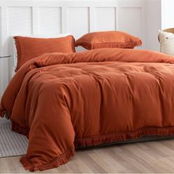 TKM Home 3Pcs Fringe Terracotta Tassel Comforter Set Queen Boho Bohemian Cute Soft Tufted Microfiber Bedding Sets Modern Styl…